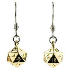 PREORDER Fanroll: D20 Dice Earrings: Gold Metal