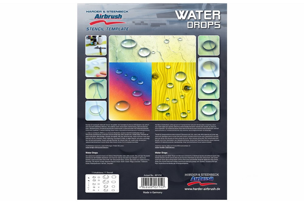 PREORDER H&S Airbrushes - stencil step by step water drops 1 template - ~A4 - solvent resistent
