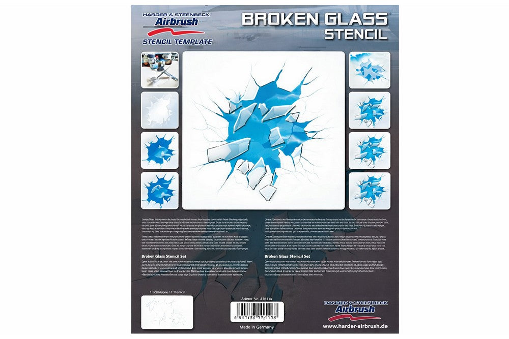 PREORDER H&S Airbrushes - stencil step by step broken glass 1 template - ~A4 - solvent resistent