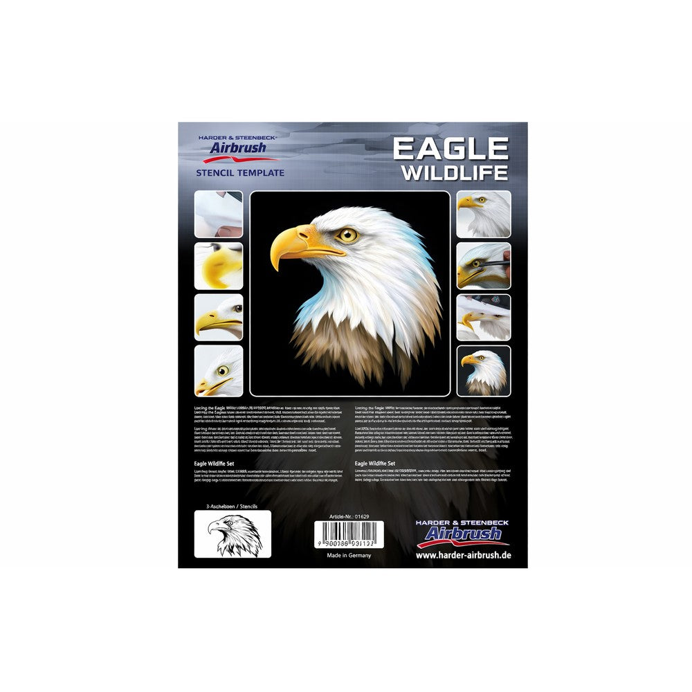 PREORDER H&S Airbrushes - stencil Eagle Wildlife - set 3 stemplates - ~A4 - solvent resistent