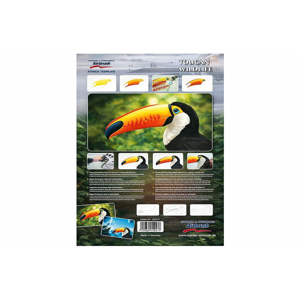 PREORDER H&S Airbrushes - stencil Toucan Wildlife - set 3 templates - ~A4 - solvent resistent