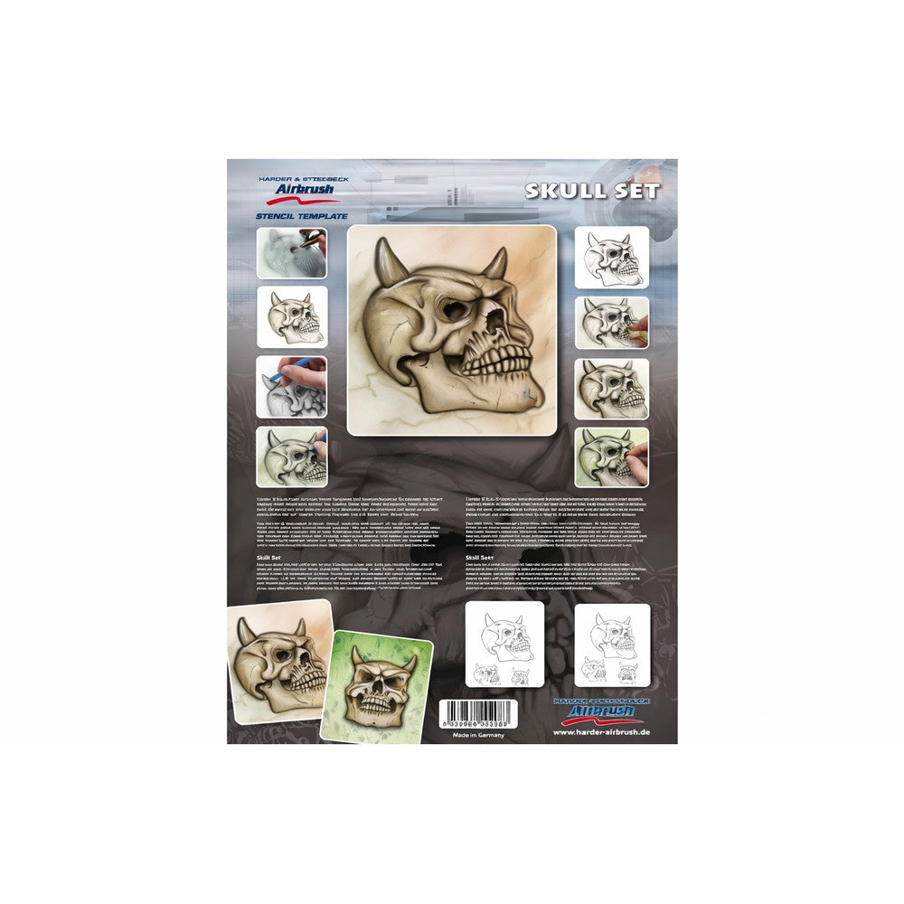 PREORDER H&S Airbrushes - stencil Skull - set 2 templates - ~A4 - solvent resistent