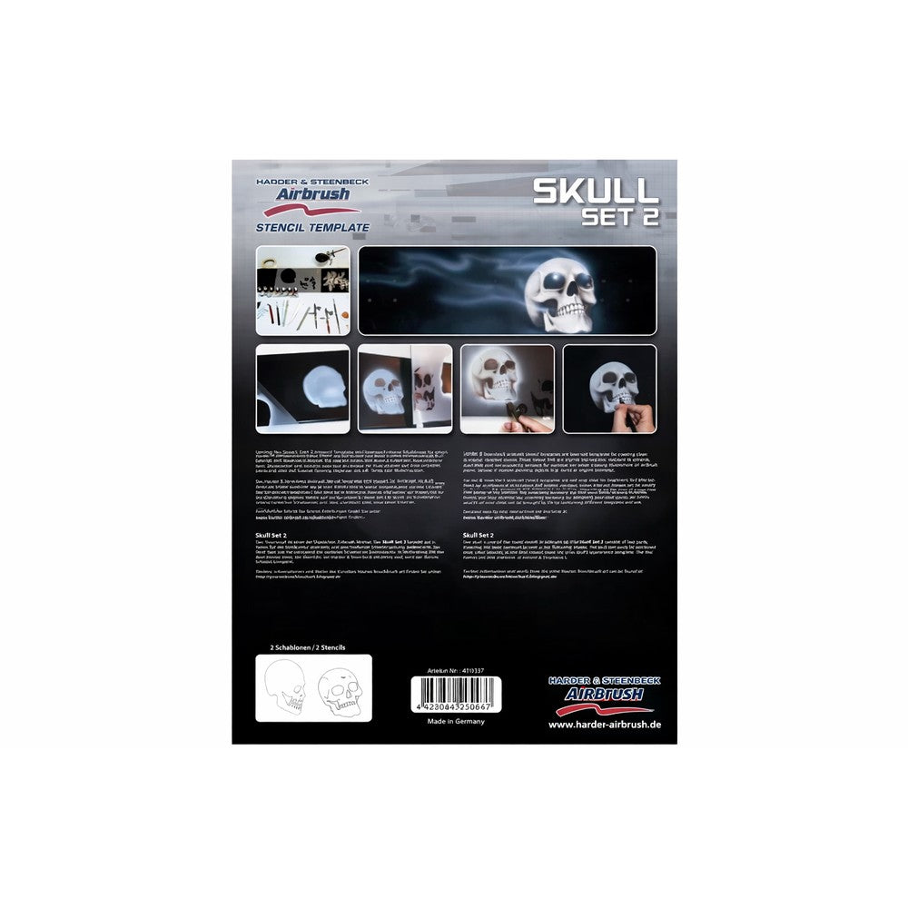 PREORDER H&S Airbrushes - stencil Skull 2 - set 1 template (2 motifs) - ~A4 - solvent resistent