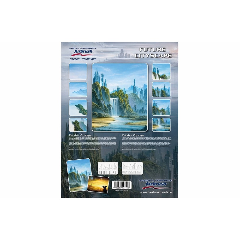 PREORDER H&S Airbrushes - stencil set Futuristic Cityscape 2 templates - ~A4 - solvent resistent