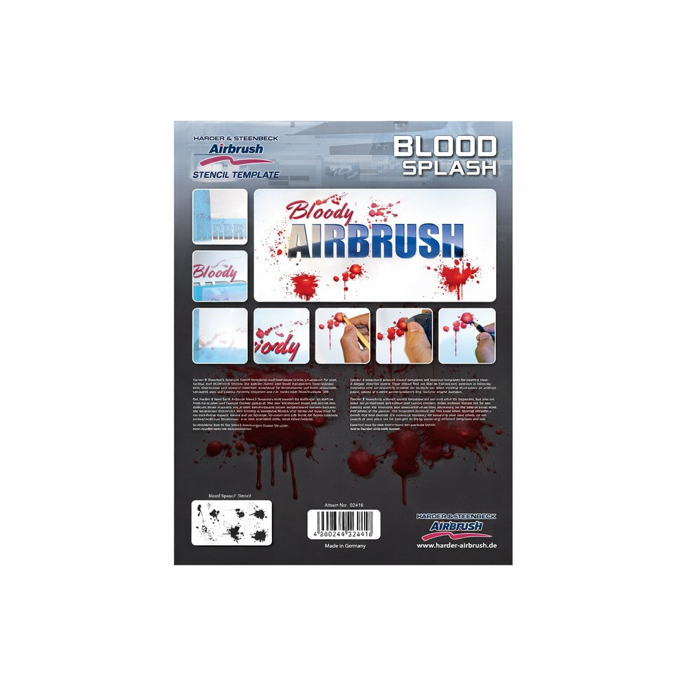 PREORDER H&S Airbrushes - stencil blood splash 1 template - ~A4 - solvent resistent