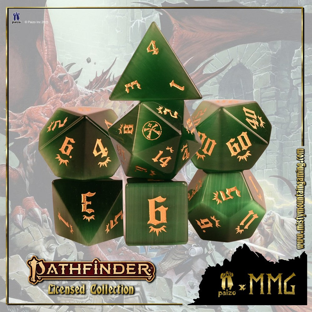 PREORDER Pathfinder Green Cats Eye Stone Dice Set