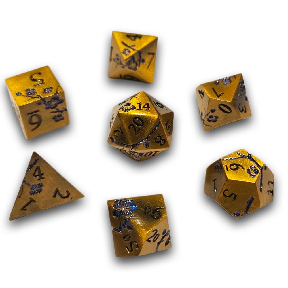PREORDER Chronicle - Brass Blue Sakura Metal Dice Set