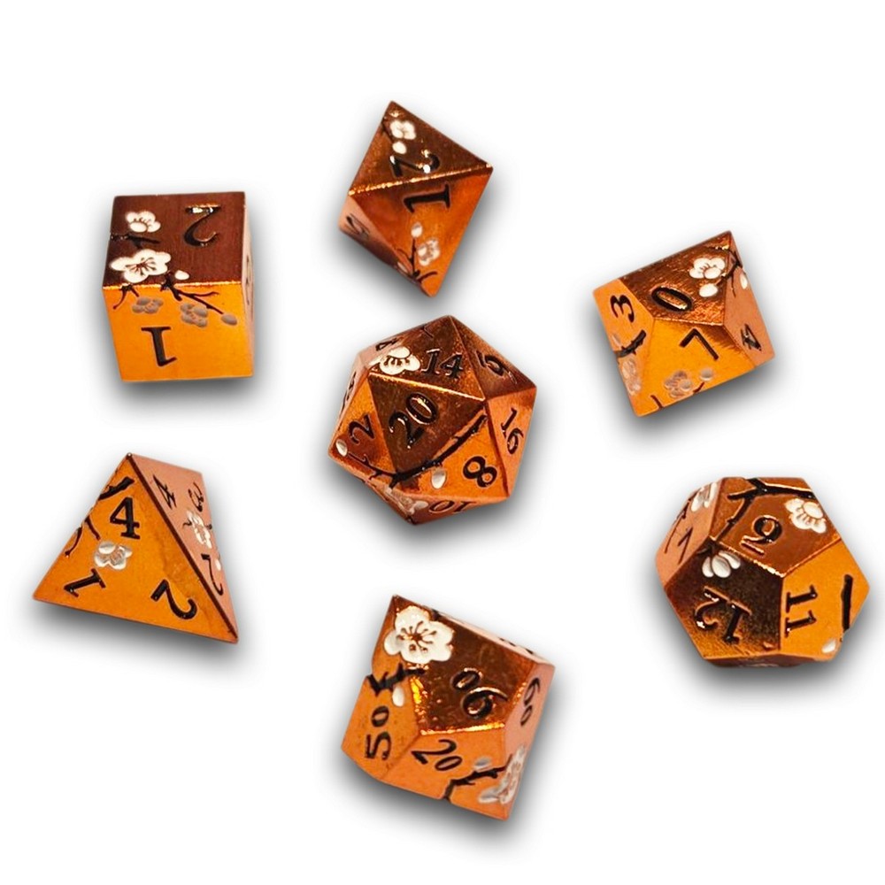 PREORDER Chronicle - Orange White Sakura Metal Dice Set