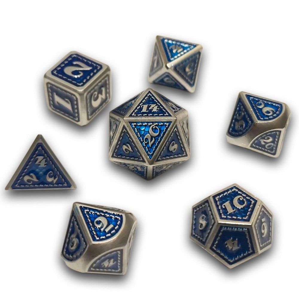 PREORDER Chronicle - Navy Silver Scalemail Metal Dice Set