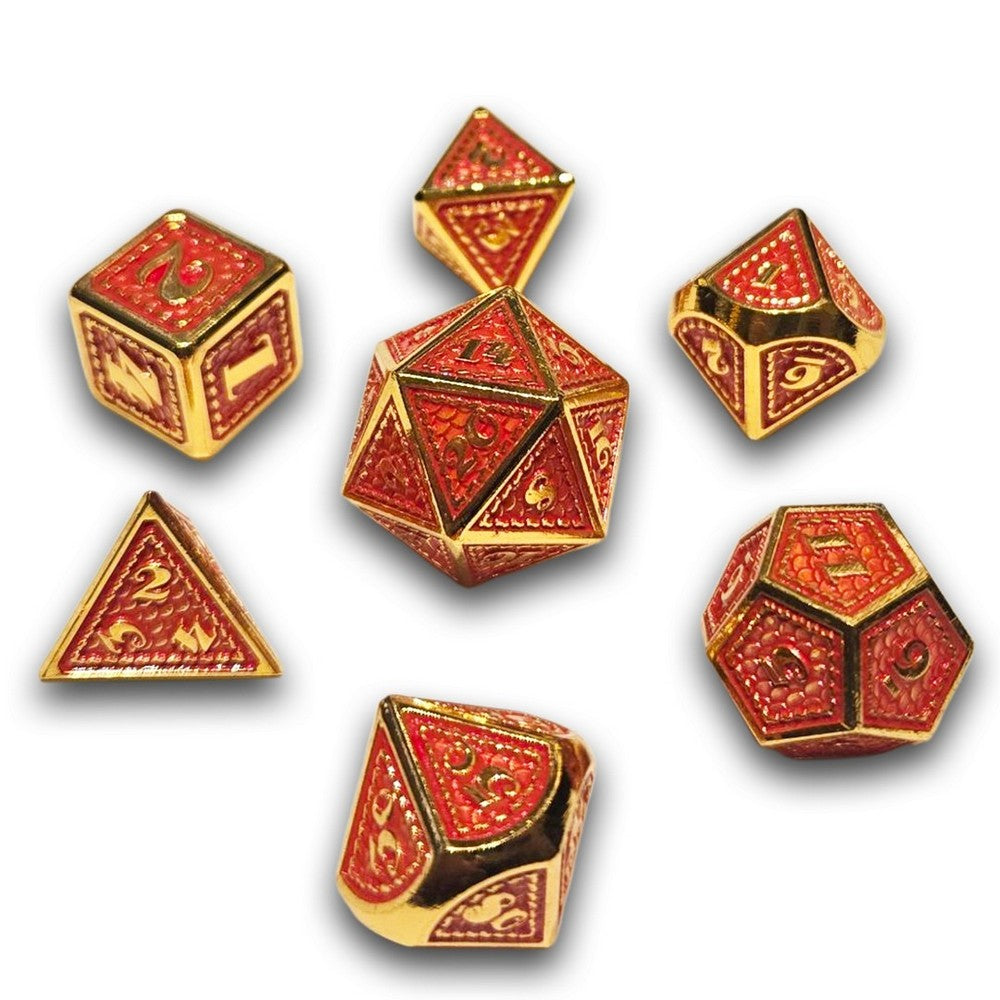 PREORDER Chronicle - Red Gold Scalemail Metal Dice Set