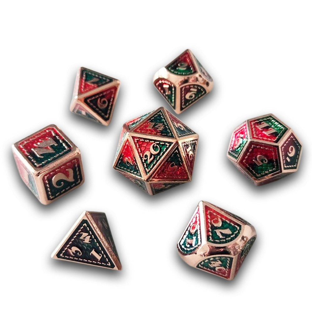 PREORDER Chronicle - Red Green Scalemail Metal Dice Set