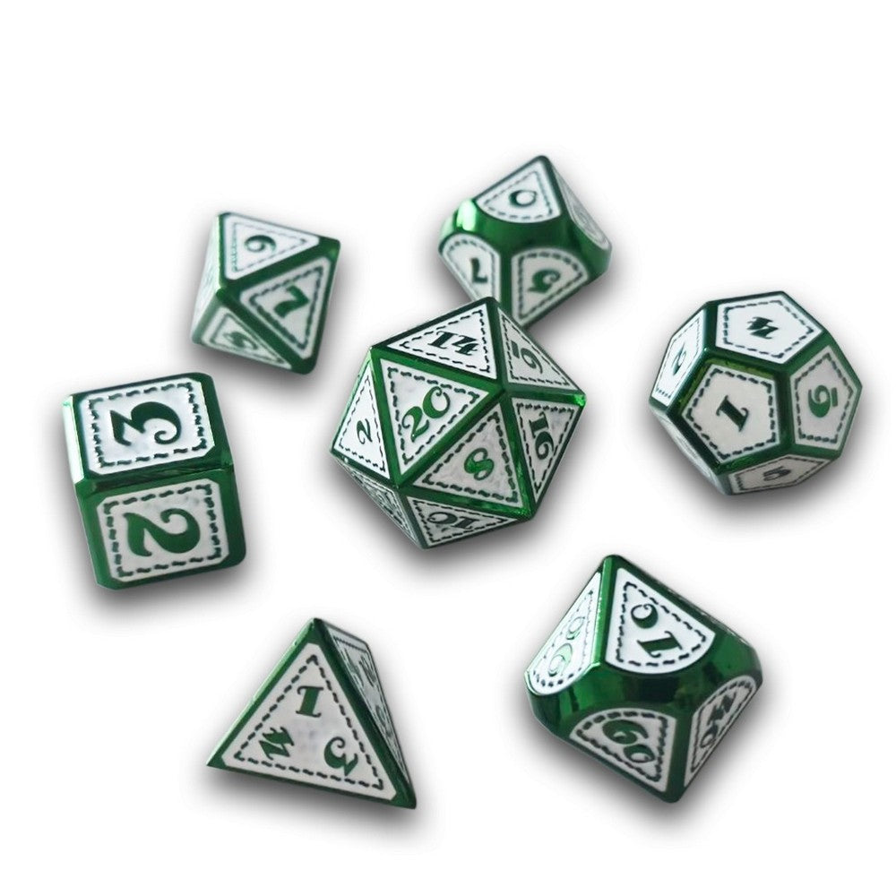 PREORDER Chronicle - White Green Scalemail Metal Dice Set
