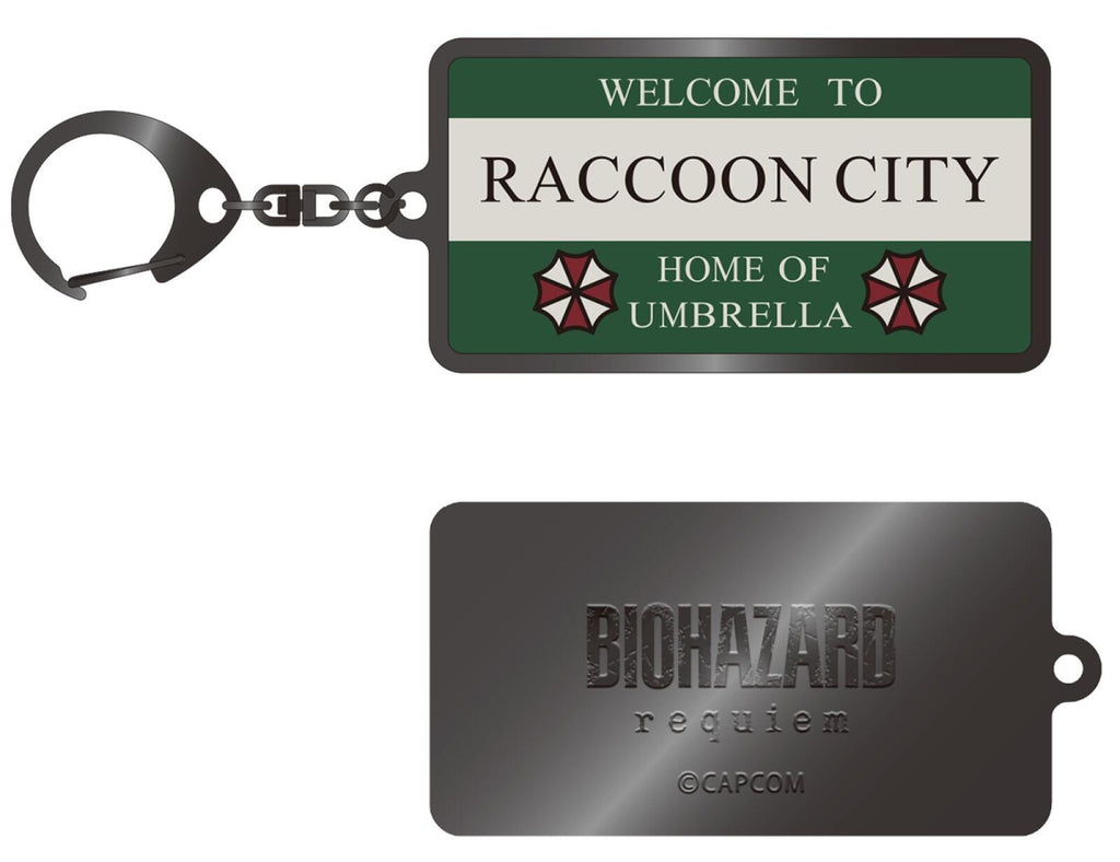 PREORDER Resident Evil Requiem Metal Keychain Raccoon City Welcome Sign