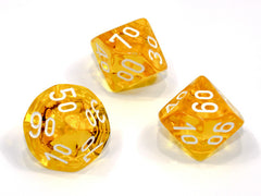 Chessex Tens 10 Dice Translucent Polyhedral Yellow/white Tens 10