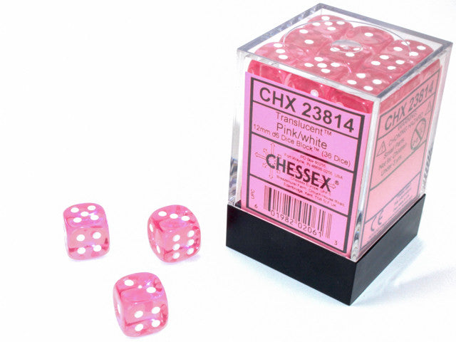 CHX 23814 D6 Dice Translucent 12mm d6 Pink/white Dice Block (36 dice)