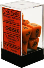 D7-Die Set Dice Opaque Polyhedral Orange/Black (7 Dice in Display)