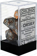 D7-Die Set Dice Gemini Polyhedral Copper-Steel/White (7 Dice in Display)