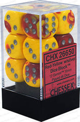 Chessex D6 Gemini 16mm d6 Red-Yellow/silver Dice Block (12 dice)