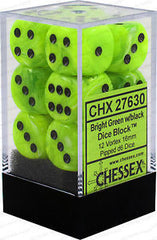 Chessex D6 Vortex 16mm d6 Bright Green/black Dice Block (12 dice)