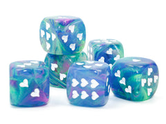 Chessex D6 Dice Heart 16mm Festive Waterlily/white w/pips d6