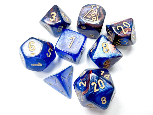 CHX 30055 D7-Die Set Lustrous Polyhedral Azurite/gold 7-Die Set (with bonus die)