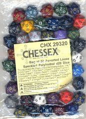 BULK D20 Dice Assorted Loose Speckled Polyhedral (50 Dice in Bag)