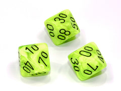 Chessex Tens 10 Dice Vortex Polyhedral Bright Green/black Tens 10