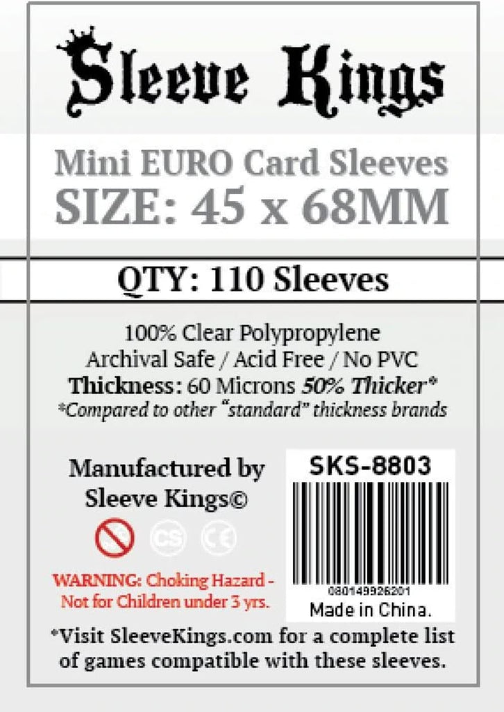 Sleeve Kings Board Game Sleeves Mini Euro (45mm x 68mm) (110 Sleeves Per Pack)