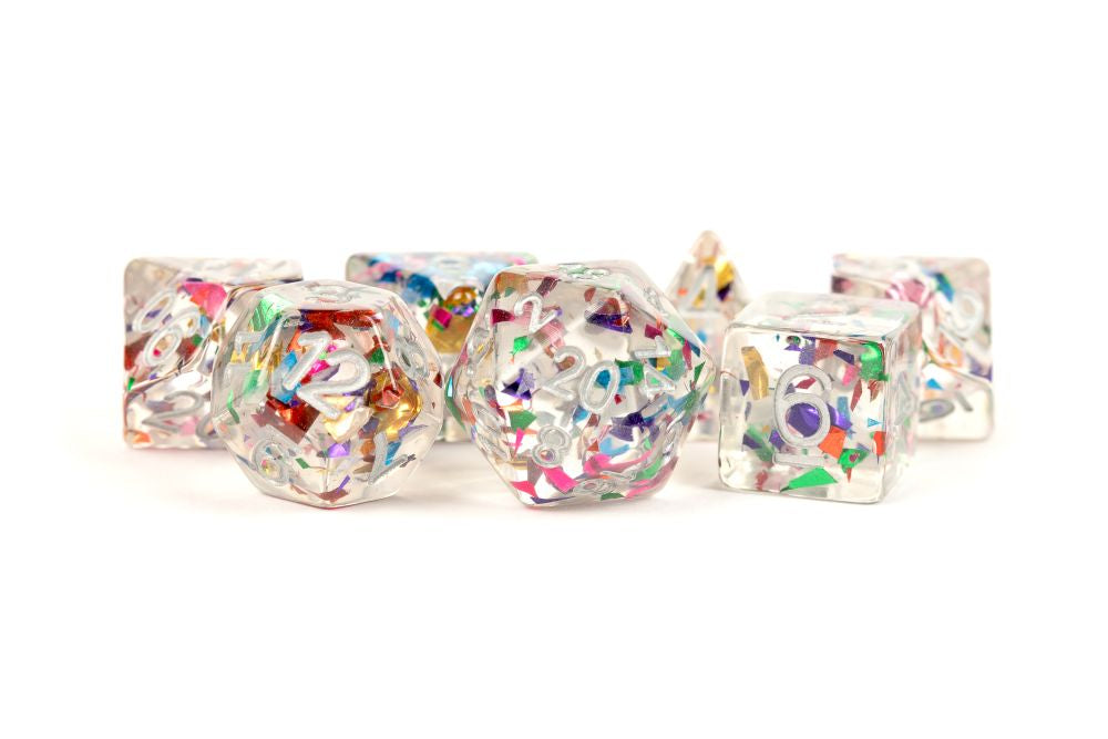 PREORDER Fanroll: 16mm Resin Polyhedral Dice Set: Rainbow Foil