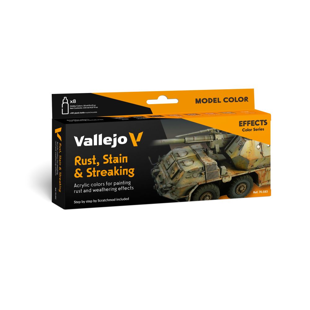 PREORDER Vallejo - Model Colour - Rust; Stain & Streaking By Scratchmod Effects 8 Colour Set