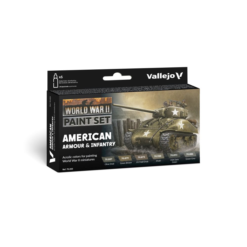 PREORDER Vallejo - Model Colour - American Armour & Infantry  WWII 6 Colour Set