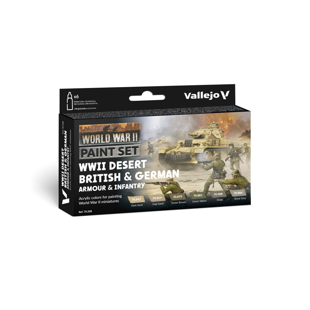 PREORDER Vallejo - Model Colour - Desert British & German Armour & Infantry  WWII 6 Colour Set