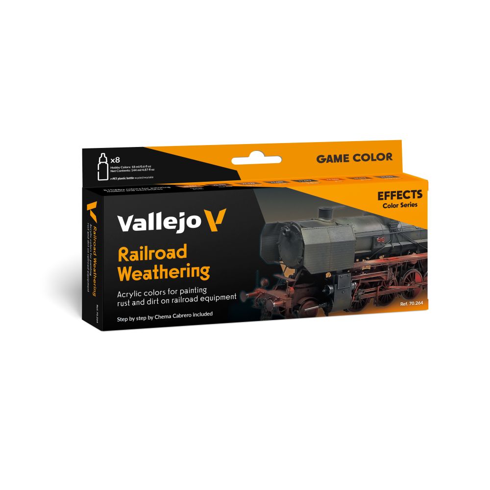 PREORDER Vallejo - Model Colour - Railroad Weathering By Chema Cabrero Effects 8 Colour Set