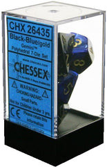 D7-Die Set Dice Gemini Polyhedral Black-Blue/Gold (7 Dice in Display)