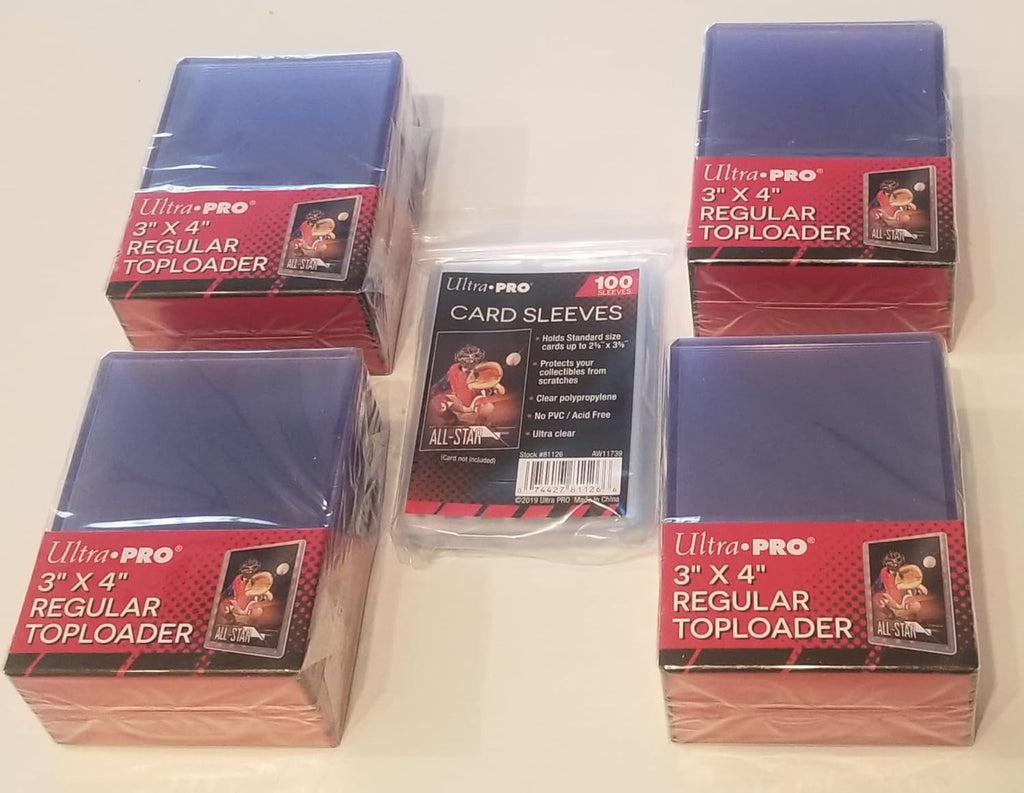 UltraPro 3" x 4" Clear Regular Top Loaders - 100 Total + Ultra Pro Clear Soft Sleeves - 100 Total