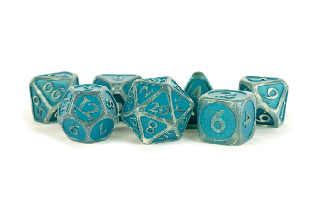 PREORDER Fanroll: 16mm Enamel Acrylic Poly Dice Set: Ice w/ Blue Enamel
