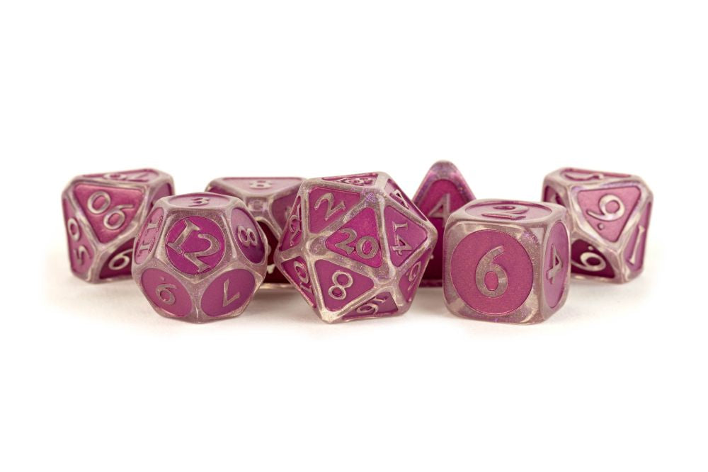 PREORDER Fanroll: 16mm Enamel Acrylic Poly Dice Set: Ice w/ Purple Enamel