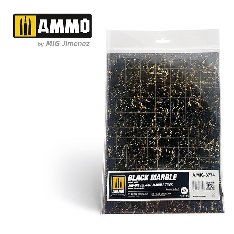 PREORDER Ammo by MIG -  Dioramas - Marble - Black Marble - Round Die Cut Marble Tiles 2pc