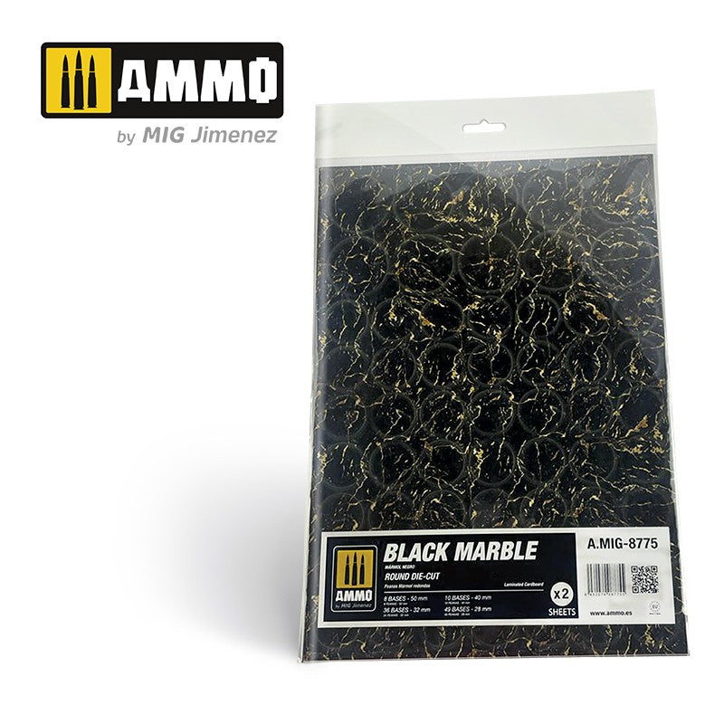 PREORDER Ammo by MIG -  Dioramas - Marble - Black Marble - Round Die Cut Marble Bases 2pc