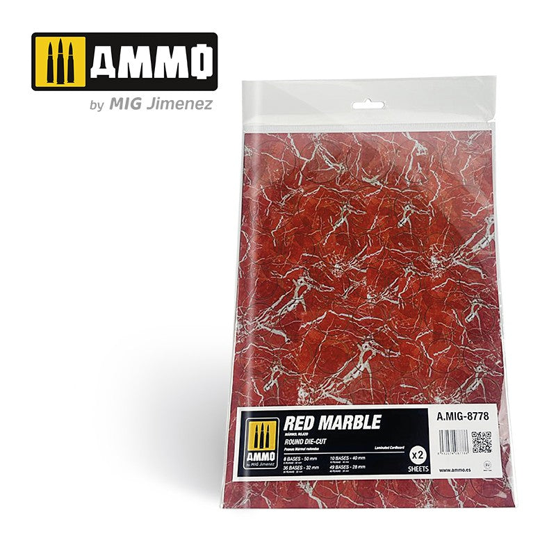 PREORDER Ammo by MIG -  Dioramas - Marble - Red Marble - Round Die Cut Marble Bases 2pc