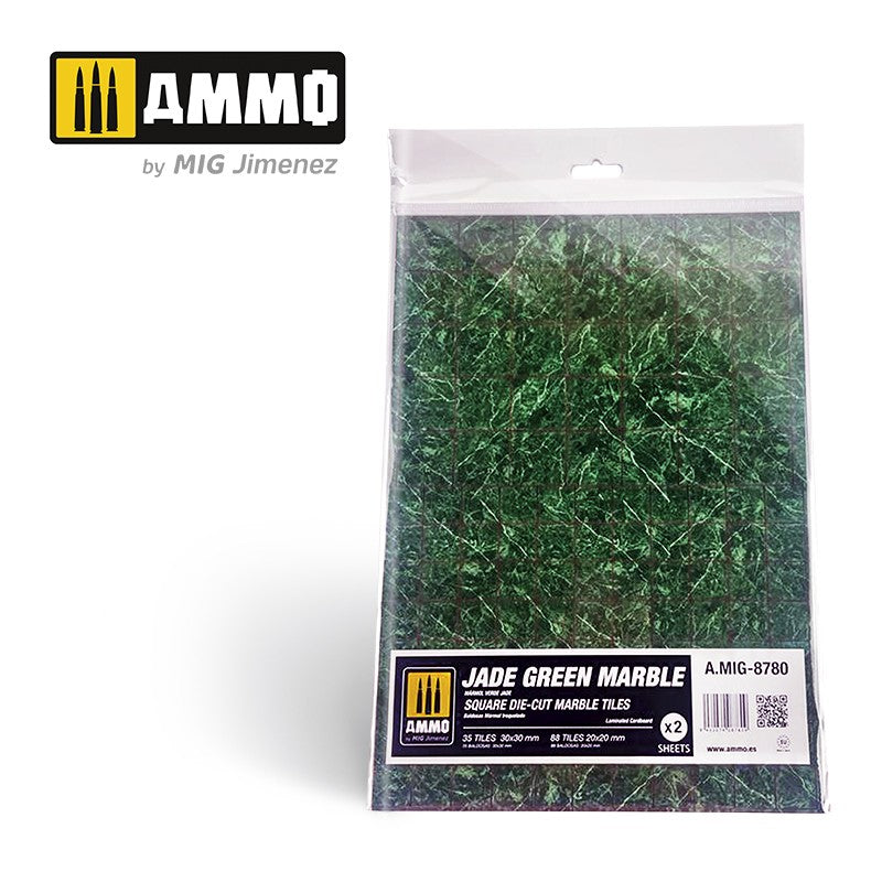 PREORDER Ammo by MIG -  Dioramas - Marble - Jade Green Marble - Square Die Cut Marble Tiles 2pc