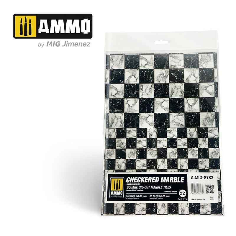 PREORDER Ammo by MIG -  Dioramas - Marble - Checkered Marble - Square Die Cut Marble Tiles 2pc