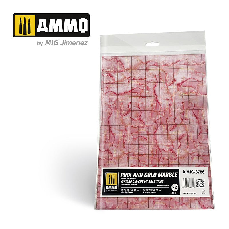 PREORDER Ammo by MIG -  Dioramas - Marble - Pink and Gold Marble - Square Die Cut Marble Tiles 2pc