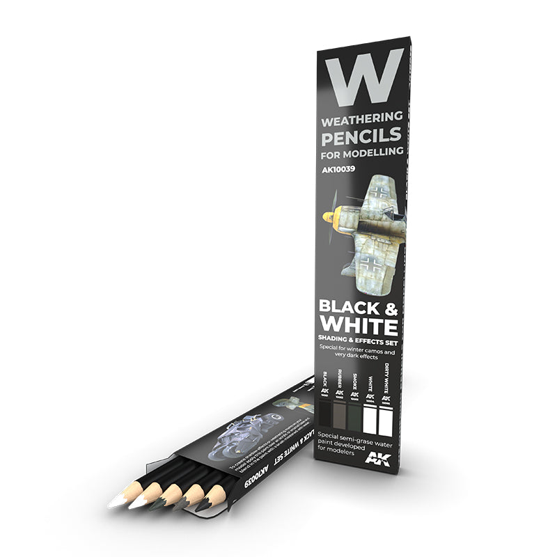 PREORDER AK Interactive - Weathering Pencils Sets - Watercolor Pencil Set Black And White