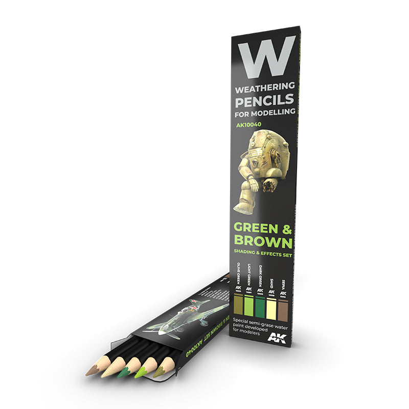 PREORDER AK Interactive - Weathering Pencils Sets - Watercolor Pencil Set Green And Brown Camouflages