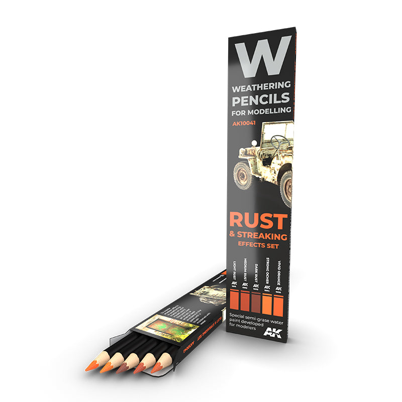 PREORDER AK Interactive - Weathering Pencils Sets - Watercolor Pencil Set Rust And Streaking