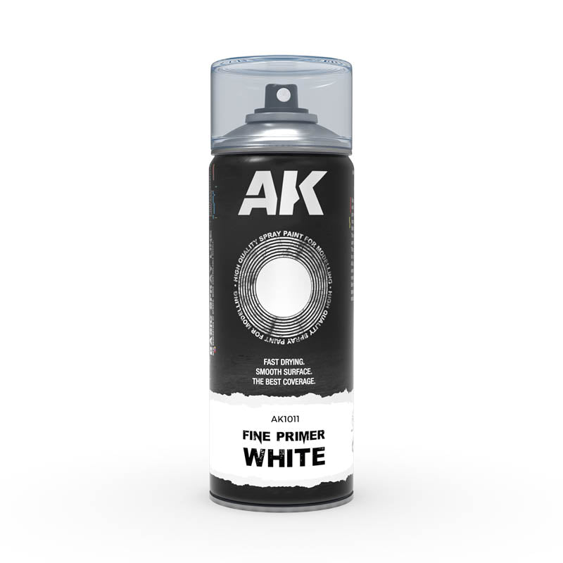 PREORDER AK Interactive - Aerosol Spray Primer  - Fine Primer White - Spray 400ml (Includes 2 Nozzles)