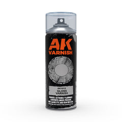 PREORDER AK Interactive - Aerosol Spray Primer  - Gloss Varnish - Spray 400ml (Includes 2 Nozzles)