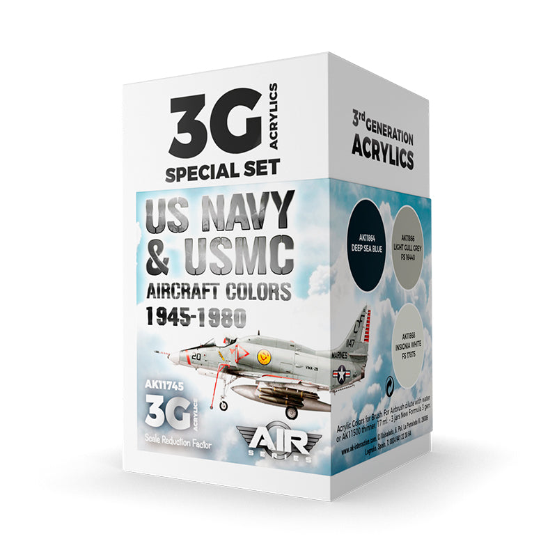 PREORDER AK Interactive - 3 Gen Acrylics - Us Navy & Usmc Aircraft Colors 1945-1980 Set