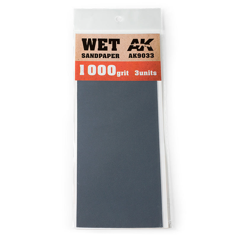 AK Interactive - Tools  - Wet Sandpaper 1000 grit. 3 Units